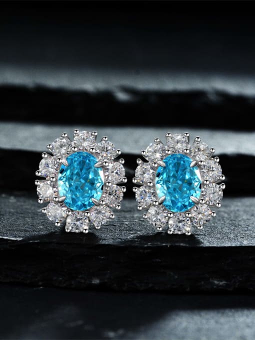 Sea blue [e 2046] 925 Sterling Silver High Carbon Diamond Pink Flower Dainty Stud Earring
